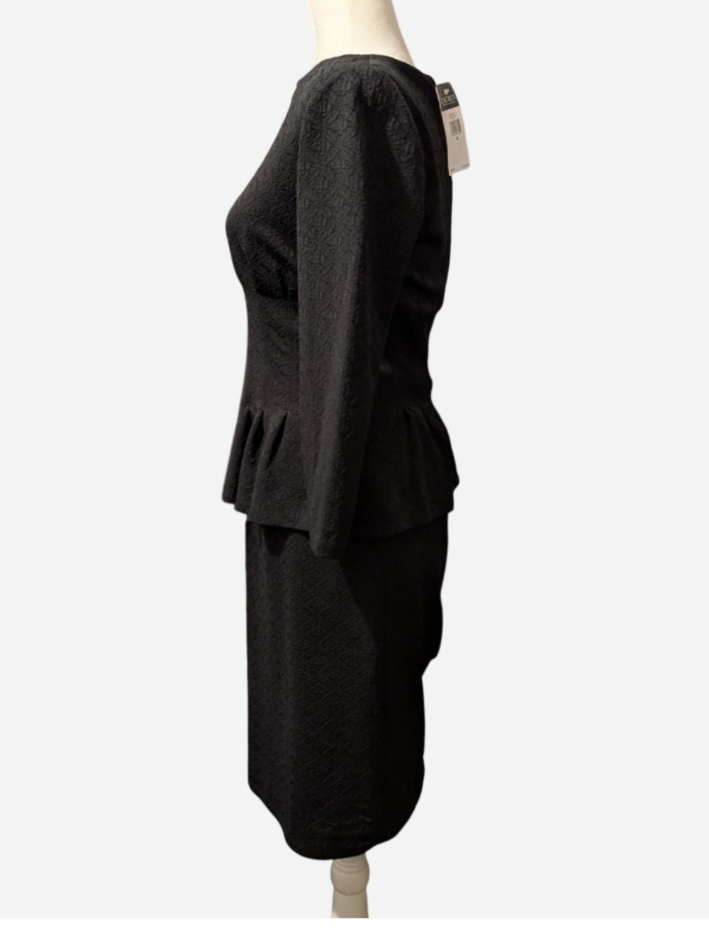 Lauren Ralph Lauren Black Textured Midi Peplum Dress - Picture 3 of 11
